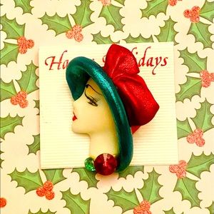 Fancy Christmas Lady Brooch, Vintage
